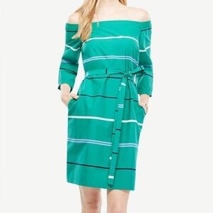 ✨BNWOT - LOFT Anne Taylor Off Shoulder Strip Poplin Dress - size 12✨